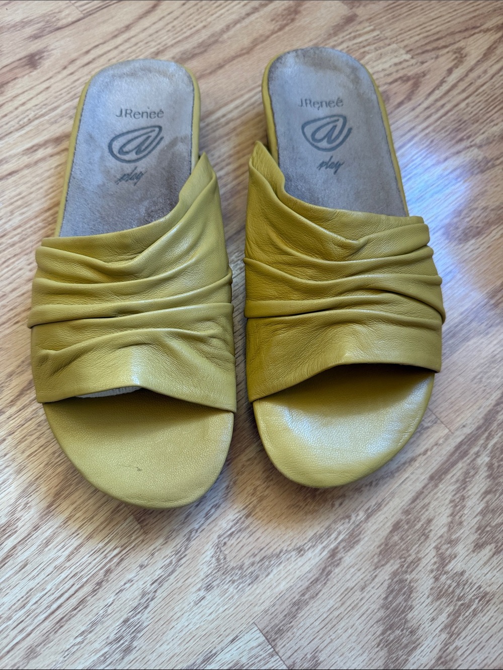 J.Renee Mustard Yellow Slide Sandals